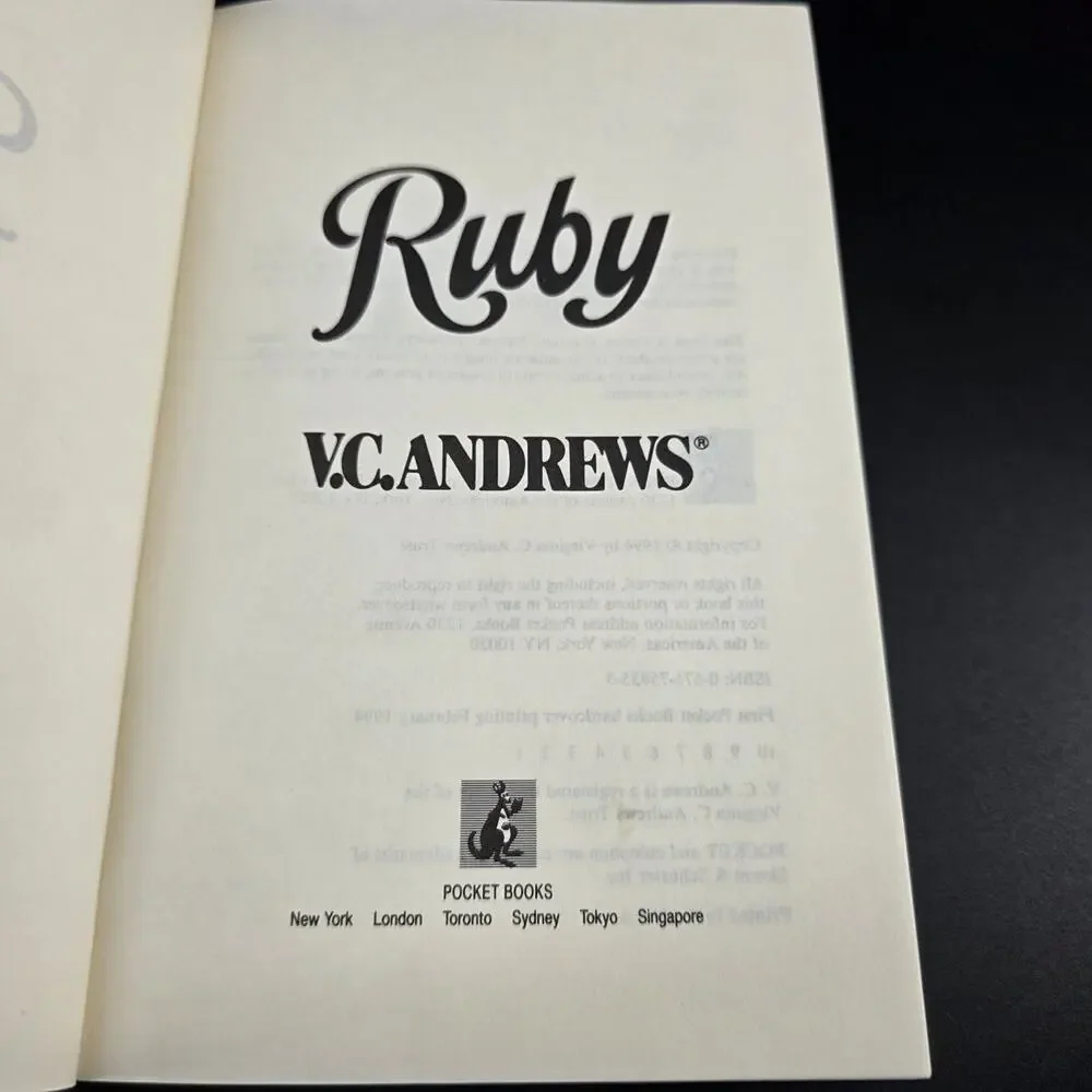 Ruby V.C. Andrews First Hardcover Printing 1994 Gothic Fiction